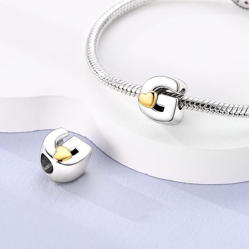 بارموز Parmuz 925 Sterling Silver Letter Charms A-Z for Bracelets Necklace Golden Heart Alphabet Initial Beads Pendant Jewelry Gift for Women - Image 3