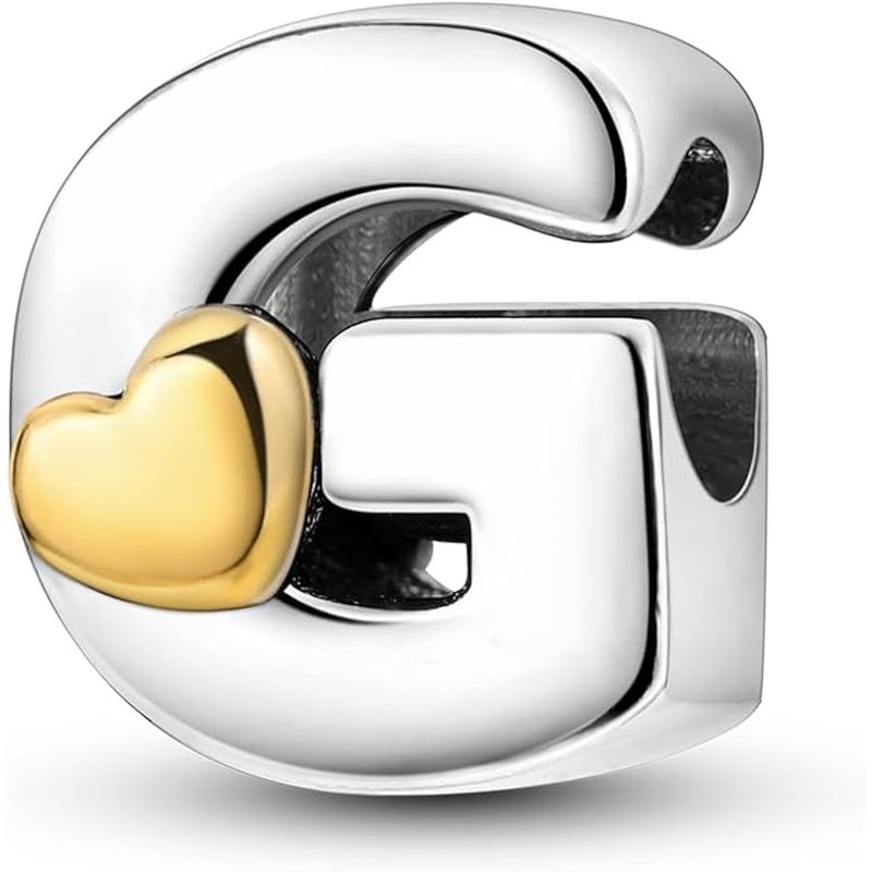 بارموز Parmuz 925 Sterling Silver Letter Charms A-Z for Bracelets Necklace Golden Heart Alphabet Initial Beads Pendant Jewelry Gift for Women - Image 1