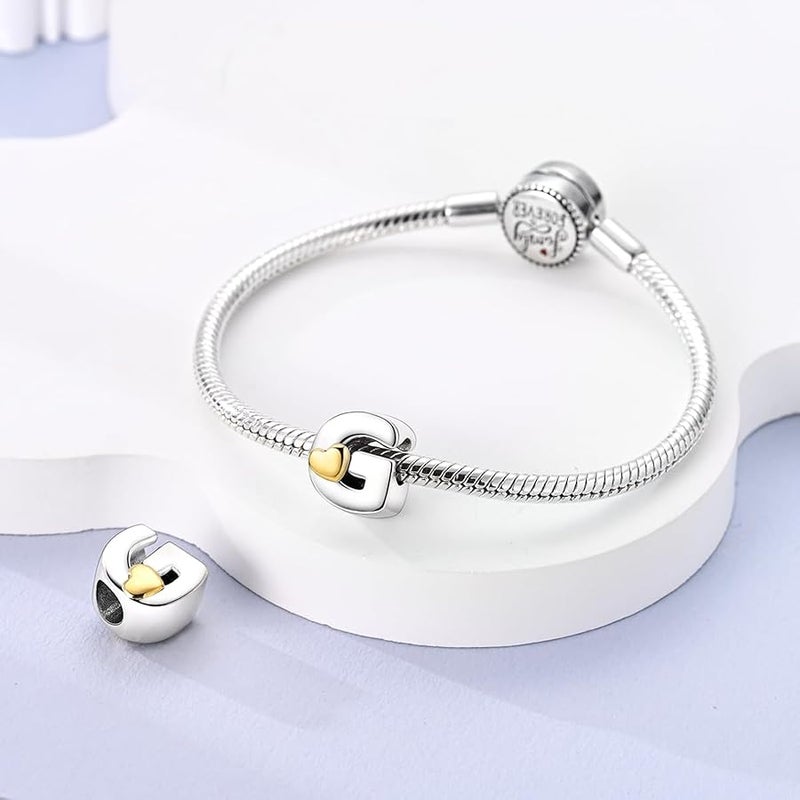 بارموز Parmuz 925 Sterling Silver Letter Charms A-Z for Bracelets Necklace Golden Heart Alphabet Initial Beads Pendant Jewelry Gift for Women - Image 2
