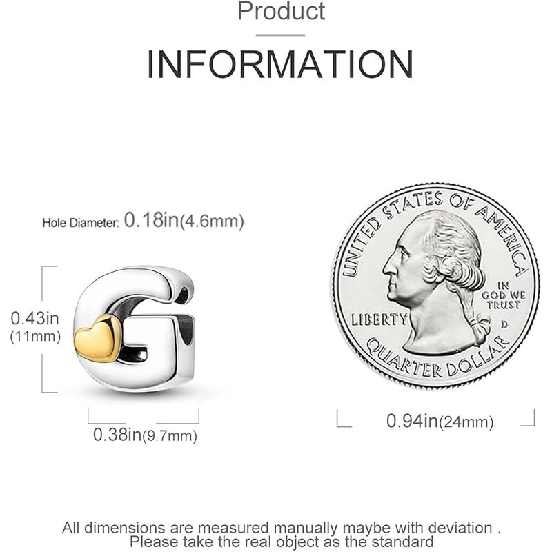 بارموز Parmuz 925 Sterling Silver Letter Charms A-Z for Bracelets Necklace Golden Heart Alphabet Initial Beads Pendant Jewelry Gift for Women - Image 4