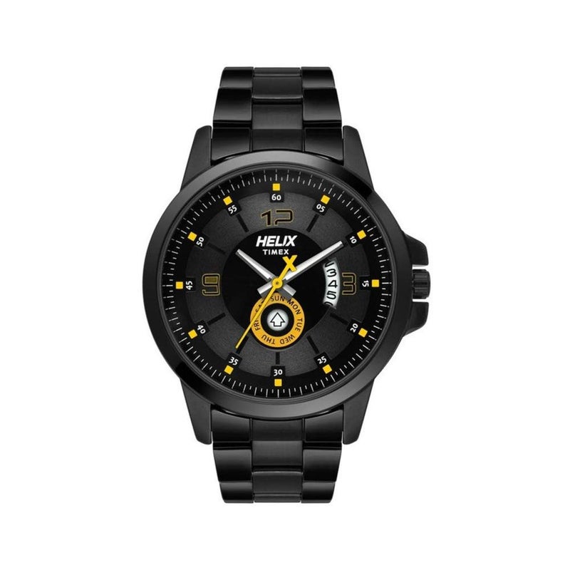 Helix by Timex Analog Watch for Man with Black Round Dial & Black Stainless Steel Bracelet Band Water Resistant Men's Wrist Watches - TW023HG20 - Image 3