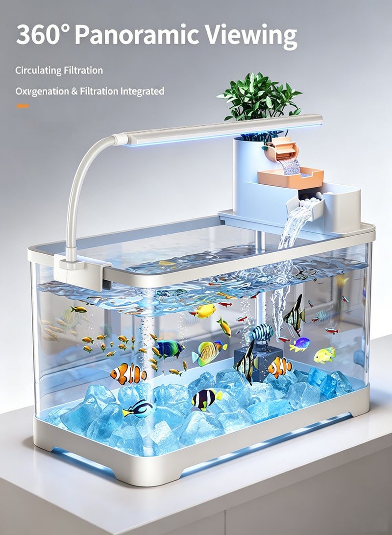 Desktop Ecological Fish Tank, Ultra Clear Plastic Aquarium Kit with LED Light & Circulating Filter, No Water Change Small Decorative Tank for Betta & Goldfish, Home Office Tabletop Decor - Image 1