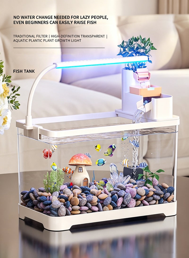 Desktop Ecological Fish Tank, Ultra Clear Plastic Aquarium Kit with LED Light & Circulating Filter, No Water Change Small Decorative Tank for Betta & Goldfish, Home Office Tabletop Decor - Image 4