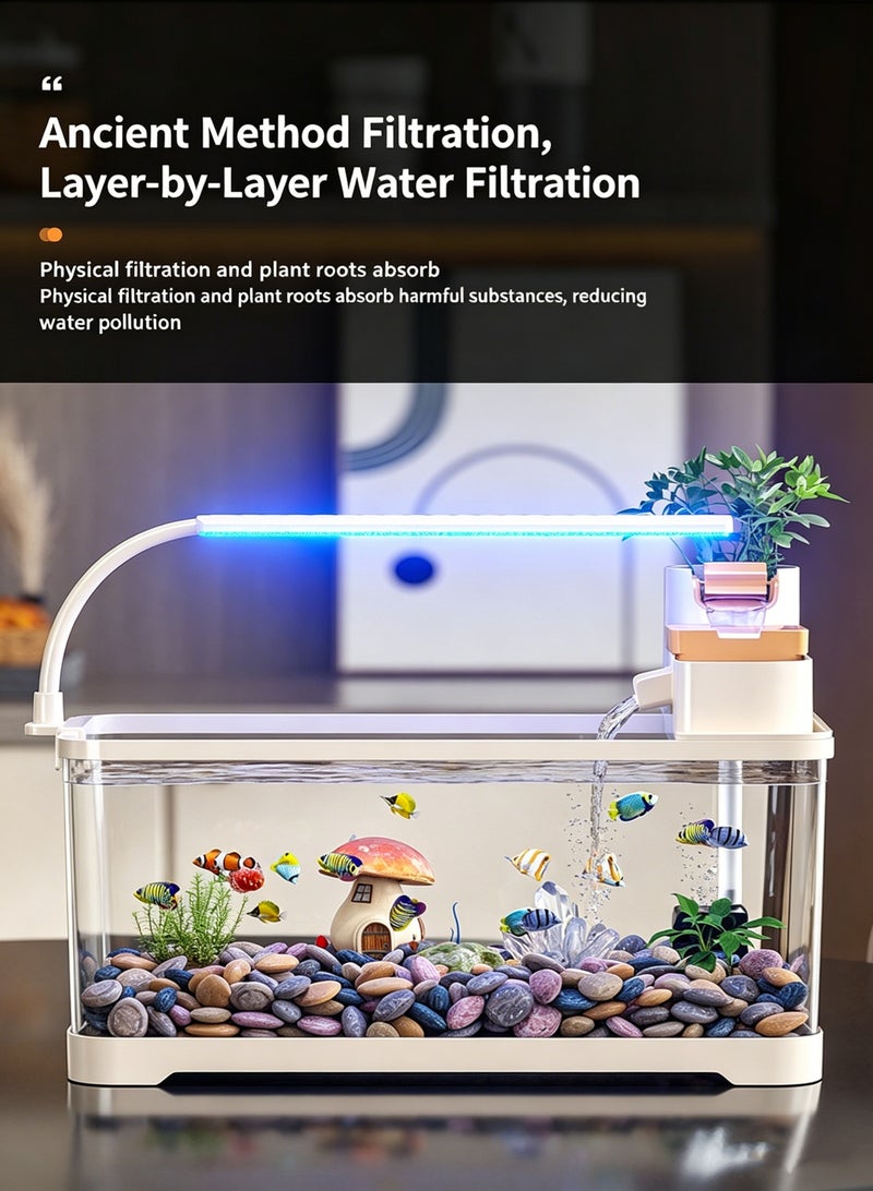 Desktop Ecological Fish Tank, Ultra Clear Plastic Aquarium Kit with LED Light & Circulating Filter, No Water Change Small Decorative Tank for Betta & Goldfish, Home Office Tabletop Decor - Image 5