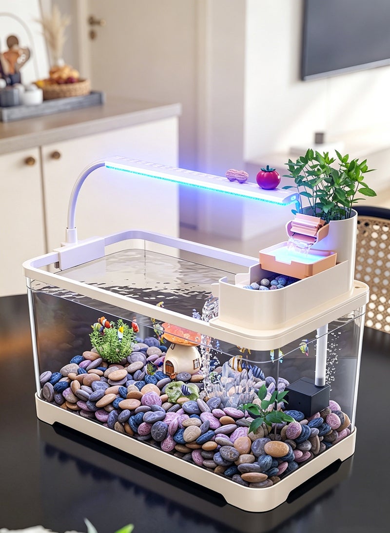 Desktop Ecological Fish Tank, Ultra Clear Plastic Aquarium Kit with LED Light & Circulating Filter, No Water Change Small Decorative Tank for Betta & Goldfish, Home Office Tabletop Decor - Image 3