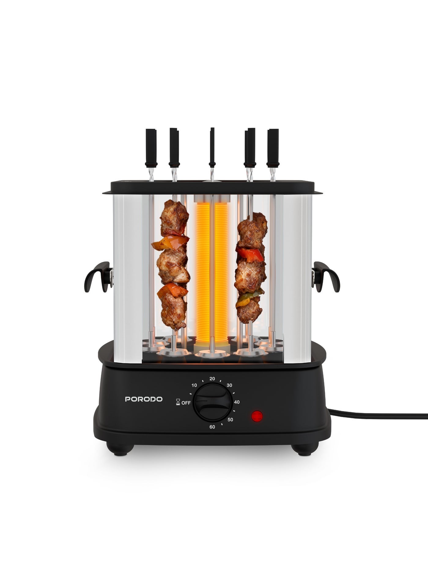 Electric Rotisserie Kebab Grill – Smokeless Indoor & Outdoor Cooking, 10 Skewers, 360° Rotation, Removable Drip Tray, Stainless Steel Material
