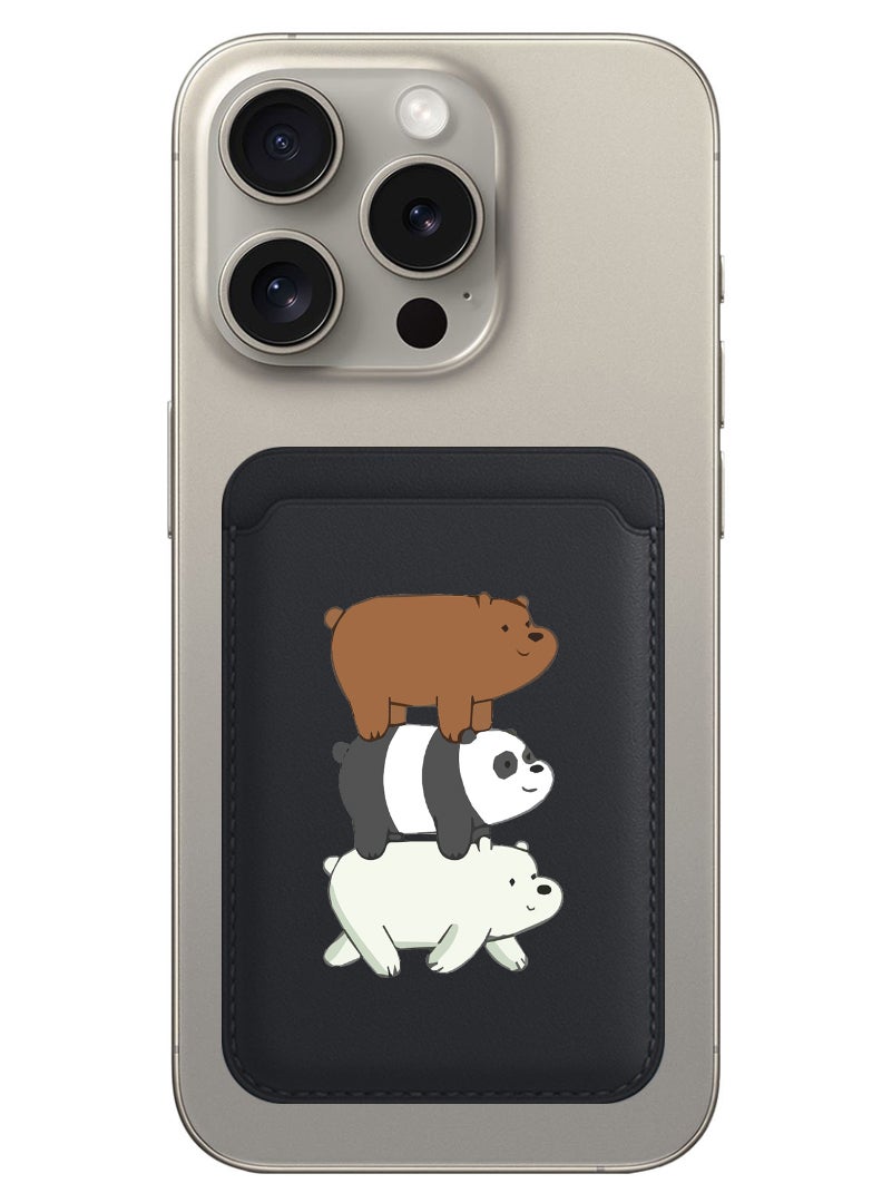 Theodor Magnetic Wallet, Compatible with MagSafe Wallet, for iPhone Wallet, for iPhone 16/15/14/13/12 Series, Not for iPhone 13/12 mini, 3 Card Holder, Vegan Leather, Black - Three Panda-01 - Image 1