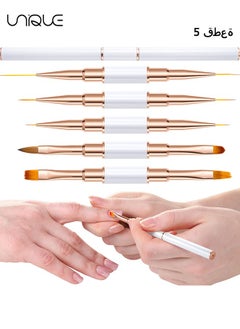 Unique 5Pcs Nail Art Brushes, Double Ended Nail Art Lines 3D Drawing Pen, Nail Cleaning Brushes, Builder Gel Brushes Nail Art Tools for Salon Home DIY Manicure, Double-headed Dual-use Pull Wire Painting Pen  - Image 1