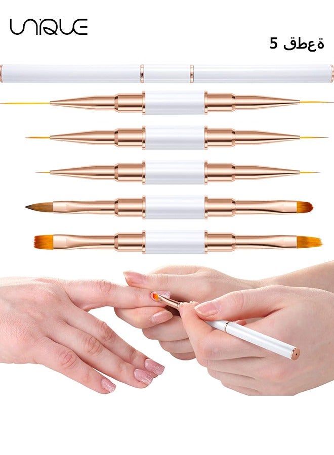 Unique 5Pcs Nail Art Brushes, Double Ended Nail Art Lines 3D Drawing Pen, Nail Cleaning Brushes, Builder Gel Brushes Nail Art Tools for Salon Home DIY Manicure, Double-headed Dual-use Pull Wire Painting Pen - Image 1