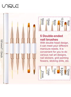 Unique 5Pcs Nail Art Brushes, Double Ended Nail Art Lines 3D Drawing Pen, Nail Cleaning Brushes, Builder Gel Brushes Nail Art Tools for Salon Home DIY Manicure, Double-headed Dual-use Pull Wire Painting Pen  - Image 2