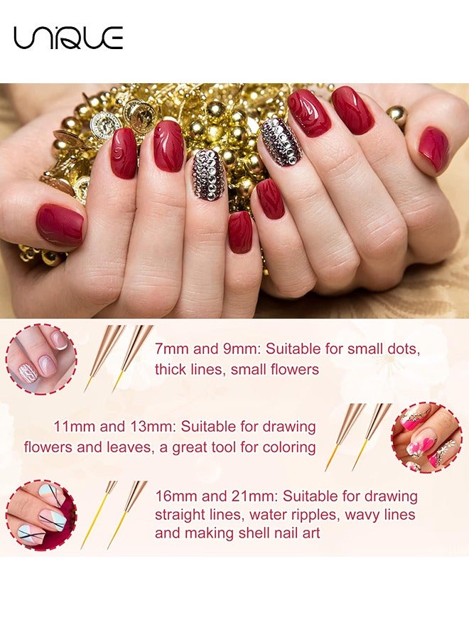 Unique 5Pcs Nail Art Brushes, Double Ended Nail Art Lines 3D Drawing Pen, Nail Cleaning Brushes, Builder Gel Brushes Nail Art Tools for Salon Home DIY Manicure, Double-headed Dual-use Pull Wire Painting Pen - Image 4