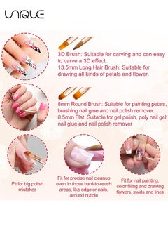 Unique 5Pcs Nail Art Brushes, Double Ended Nail Art Lines 3D Drawing Pen, Nail Cleaning Brushes, Builder Gel Brushes Nail Art Tools for Salon Home DIY Manicure, Double-headed Dual-use Pull Wire Painting Pen  - Image 5