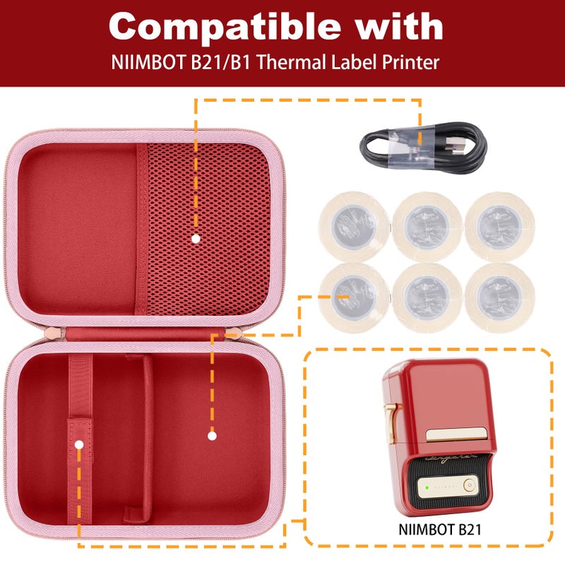 Baval Label Printer Case Compatible with NIIMBOT B21/B21 Pro/B1 Label Maker Thermal Label Printer and 2 inch Label Paper(Red Case) - Image 3