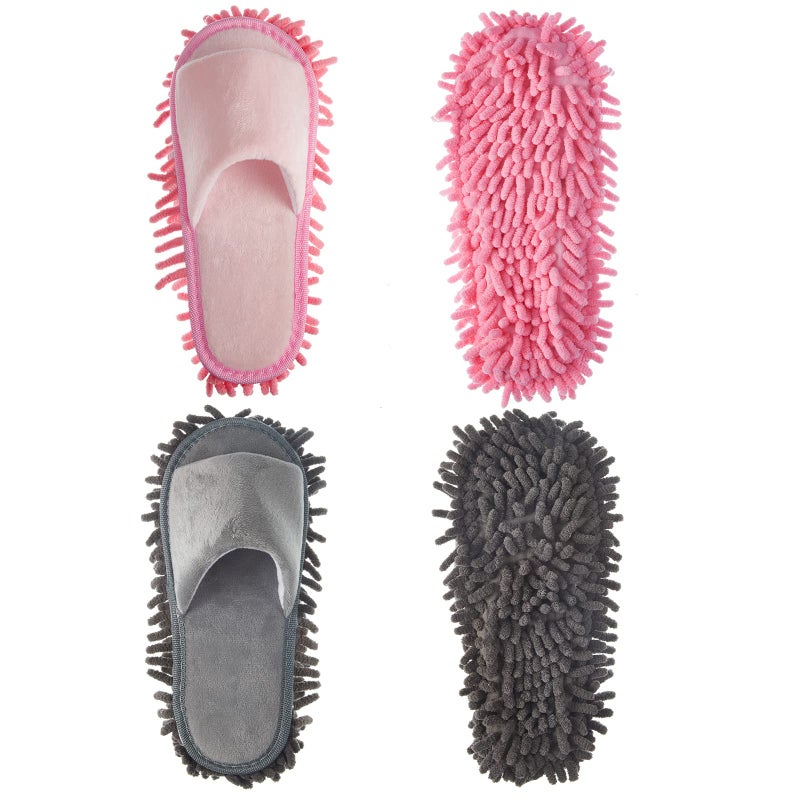 Jecery 2 Pairs Microfiber Cleaning Mop Slippers for Floor Cleaning House Mop Shoes Men and Women Washable Unisex Dusting Slippers Dirt Tool SuppliesMediumPink Gray