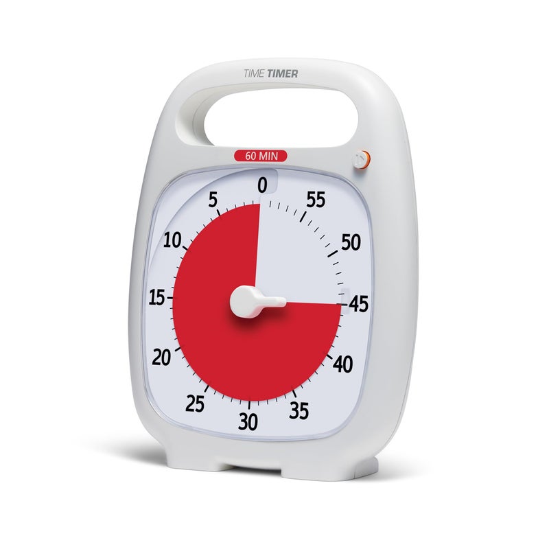 Time Timer Time Timer PLUS 60 Minute Desk Visual Timer — Countdown Timer with Portable Handle for Classroom, Office, Homeschooling, Study Tool with Silent Operation (White)  - Image 1