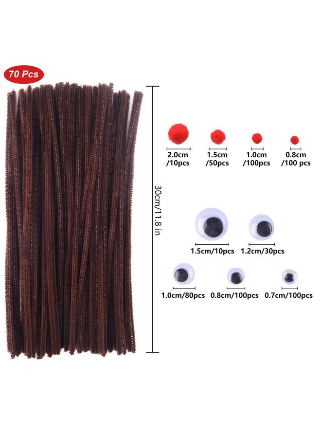 Tuparka 650 Pcs Christmas Reindeer Diy Craft Set, Including 70 Pcs Brown Pipe Cleaners Chenille, 320 Pcs Googly Eyes, 260 Pcs Red Pom Poms Pompoms Red Noses For Craft - Image 2