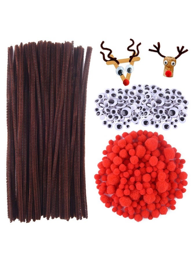 Tuparka 650 Pcs Christmas Reindeer Diy Craft Set, Including 70 Pcs Brown Pipe Cleaners Chenille, 320 Pcs Googly Eyes, 260 Pcs Red Pom Poms Pompoms Red Noses For Craft - Image 1