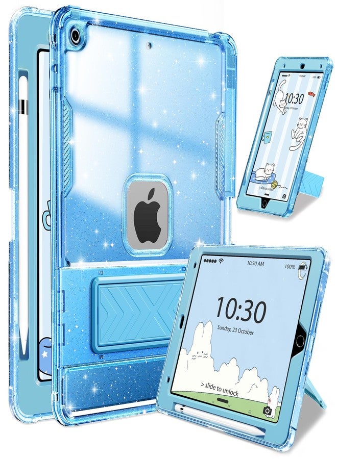 إنفيلاند جراب INFILAND لجهاز iPad من الجيل التاسع/الثامن/السابع (2021/2020/2019) مقاس 10.2 بوصة، شفاف لامع، مقاوم للصدمات، غطاء واقٍ لطيف لجهاز iPad من الجيل السابع/الثامن/التاسع مع حامل وقلم، مناسب للأطفال والفتيات والنساء (أزرق) - Image 1