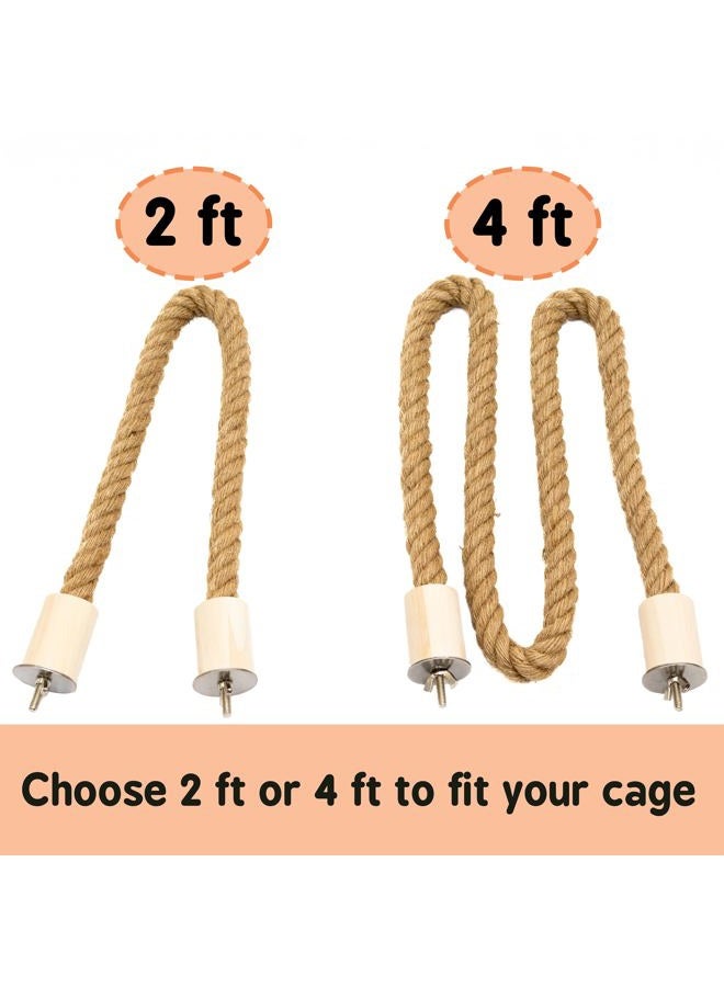 Lovely Little Flyers Bird Rope Perch for Parrots, Bendable Natural Jute with Pine Wood and Stainless Steel Mount, Cotton Alternative Boing, Cage Accessory for Cockatiels, Doves, and Finches (Brown, 2 feet) - Image 4