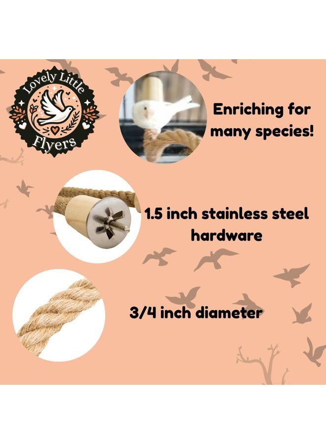 Lovely Little Flyers Bird Rope Perch for Parrots, Bendable Natural Jute with Pine Wood and Stainless Steel Mount, Cotton Alternative Boing, Cage Accessory for Cockatiels, Doves, and Finches (Brown, 2 feet) - Image 3