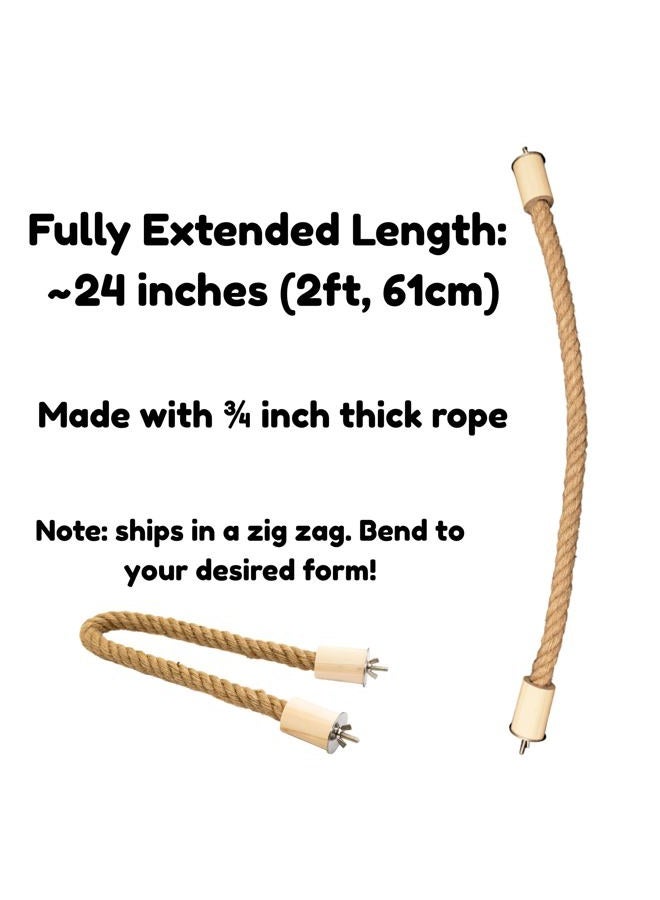 Lovely Little Flyers Bird Rope Perch for Parrots, Bendable Natural Jute with Pine Wood and Stainless Steel Mount, Cotton Alternative Boing, Cage Accessory for Cockatiels, Doves, and Finches (Brown, 2 feet) - Image 2