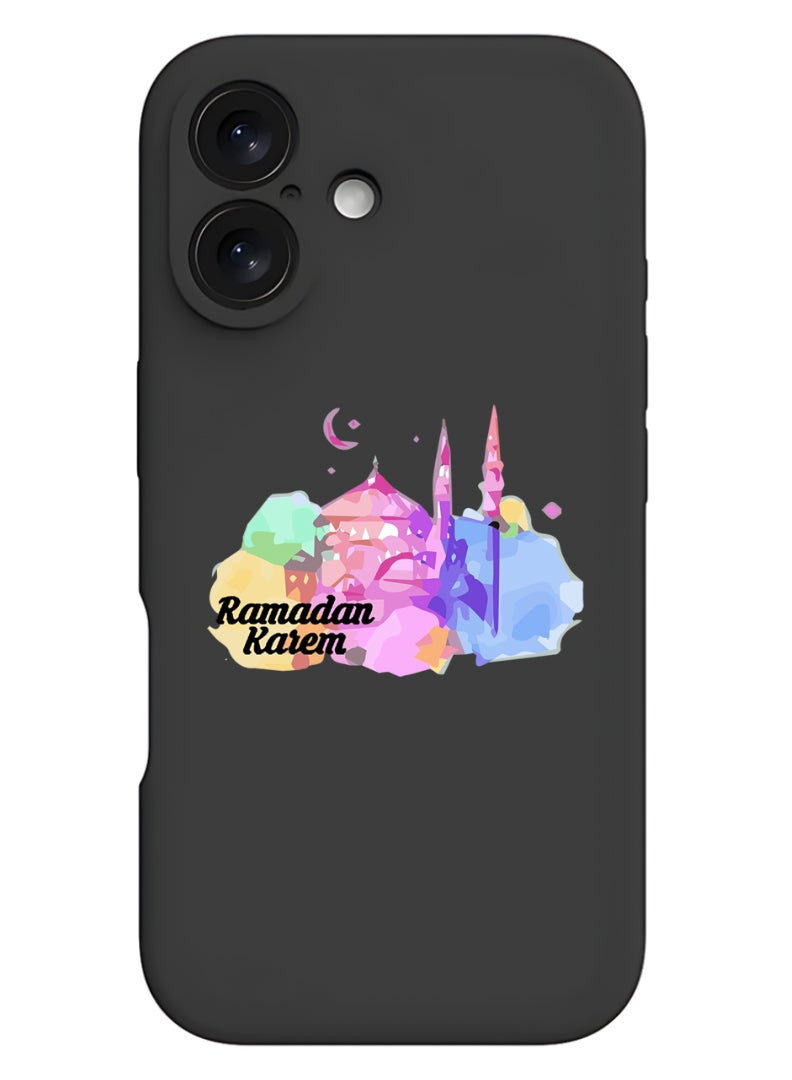 Theodor iPhone 16 Black Protective Slim Fit Case Liquid Silicone Cover with Full Body Protection Anti-Scratch Shockproof Case For iPhone - Ramadan Kareem - Image 1