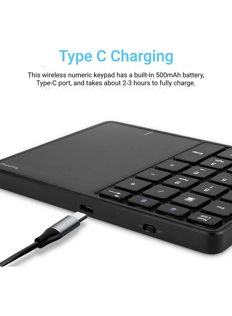 2.4G Wireless Numeric Keypad with Touchpad, 22 Keys Portable Bluetooth Number Pad, Financial Accounting USB C Rechargeable Number KeyboardBlack - Image 5