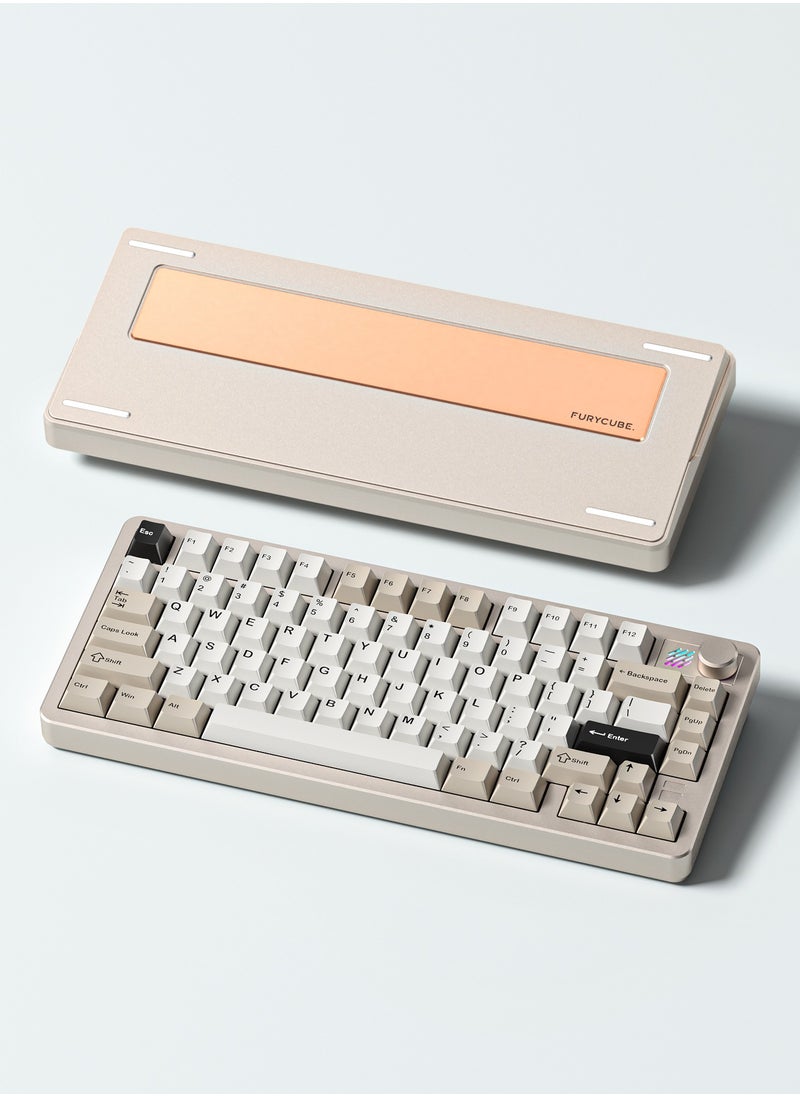 FURYCUBE - F75 Wireless Aluminum Mechanical Keyboard, Tri-Mode BT5.0/2.4GHz/USB-C Hot Swappable Custom Keyboard, Gasket Structure, RGB Backlit Gaming Keyboard for PC/Tablet/PS/Xbox, Dawn Gold - Image 1