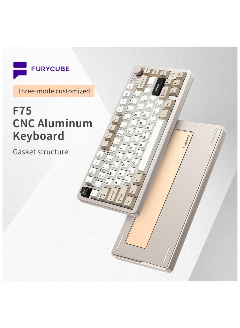 FURYCUBE - F75 Wireless Aluminum Mechanical Keyboard, Tri-Mode BT5.0/2.4GHz/USB-C Hot Swappable Custom Keyboard, Gasket Structure, RGB Backlit Gaming Keyboard for PC/Tablet/PS/Xbox, Dawn Gold - Image 1