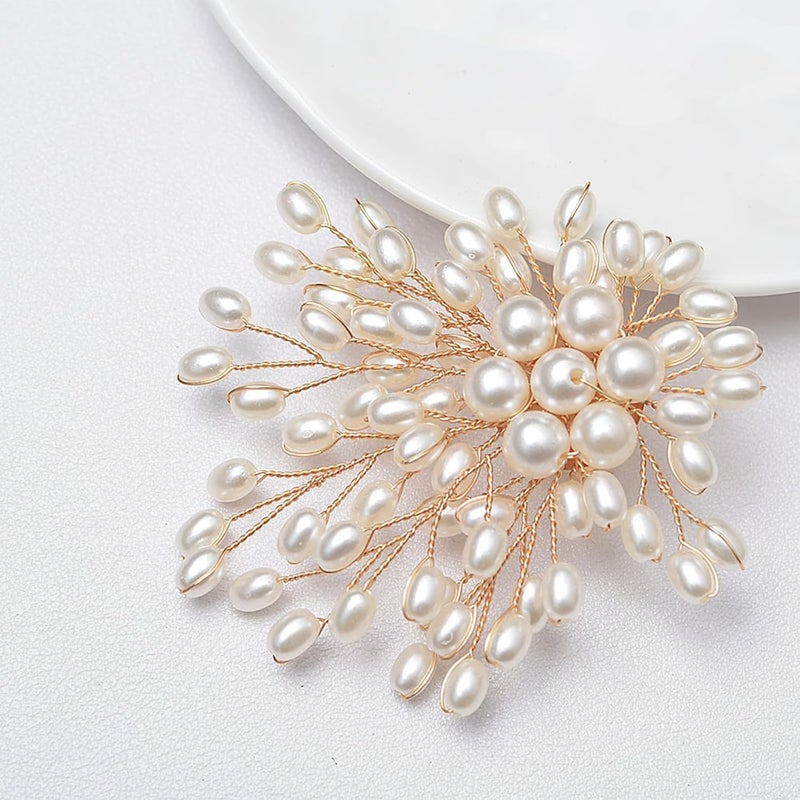 BharatBazaar Charm White Pearl Brooch Pin for Women, Large Pearl Flower Saree Pins for Womens Latest, Sari Pins for Women Suitable Graceful Wedding Anniversary Prom Jewelry Gifts - Image 3