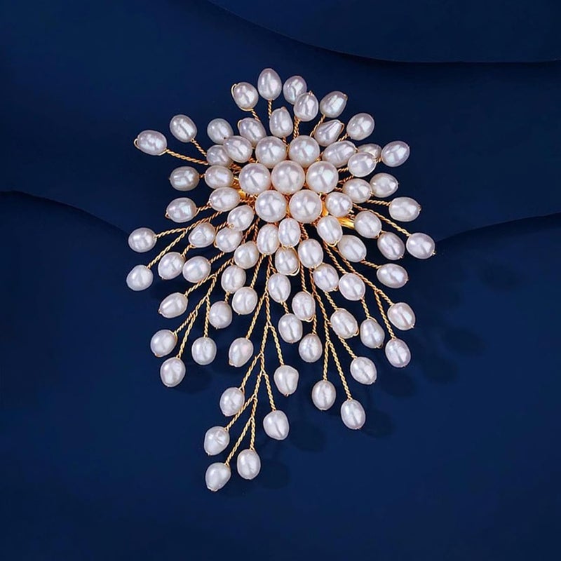BharatBazaar Charm White Pearl Brooch Pin for Women, Large Pearl Flower Saree Pins for Womens Latest, Sari Pins for Women Suitable Graceful Wedding Anniversary Prom Jewelry Gifts - Image 5
