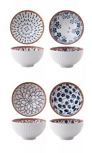 Dansr Japanese Ramen Bowls Porcelain Dessert Bowl For Rice|Soup|Snack|Side Dishes|Yogurt|Ice Cream - Coloful Cute Bowl Sets Microwave|Dishwasher Safe(Bowl G Set Of 4), 120 Milliliter - 120 Ml - Image 1