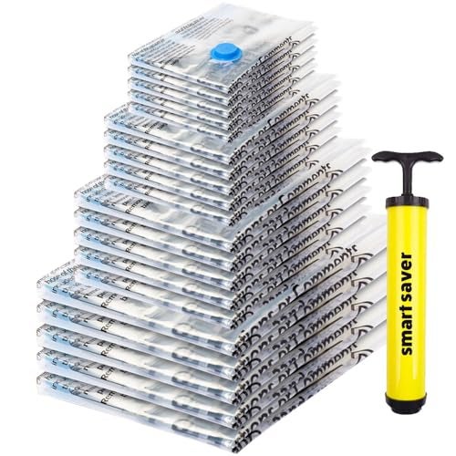 Smart Saver PA,PE Vacuum Storage Compression Space Saver Bags,20 Pack With Handpump Bags For Clothes,Blankets,Pillows,Winter,Bedding,Airtight Reusable Packing Vaccine Ziplock Travel Bag,Transparent - Image 1