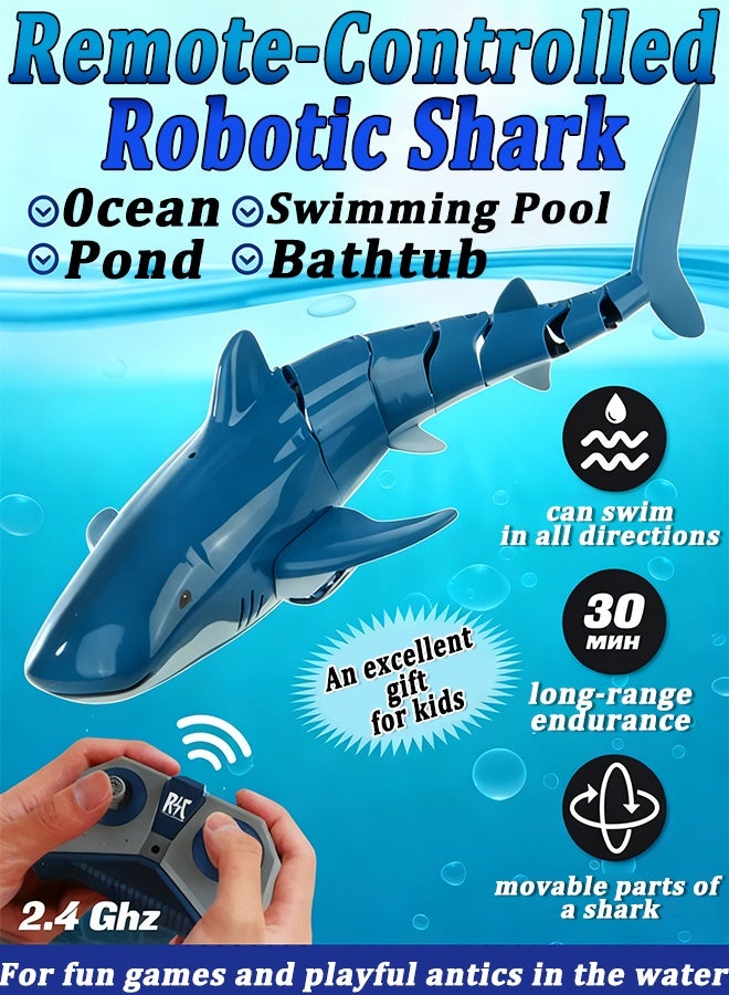 تحكم عن بعد 2.4 جيجا هرتز، لوحة تحكم على شكل قرش بمقياس 1:18 شديد الواقعية للاستخدام في الخارج/البحيرة/حمام السباحة/الحمام - هدية رائعة للفتيان والفتيات من سن 5 سنوات فما فوق (أزرق) - Image 1