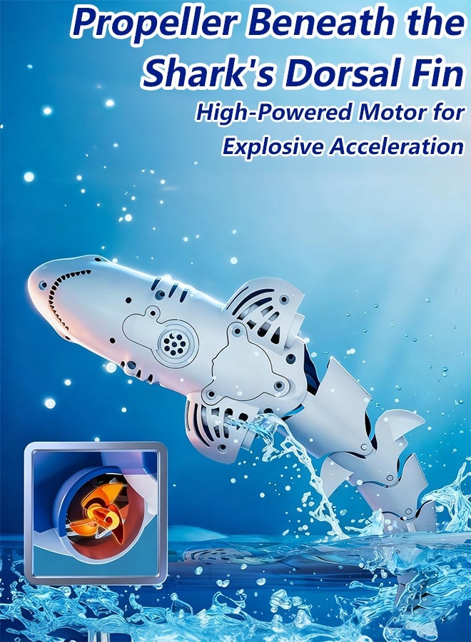 تحكم عن بعد 2.4 جيجا هرتز، لوحة تحكم على شكل قرش بمقياس 1:18 شديد الواقعية للاستخدام في الخارج/البحيرة/حمام السباحة/الحمام - هدية رائعة للفتيان والفتيات من سن 5 سنوات فما فوق (أزرق) - Image 4