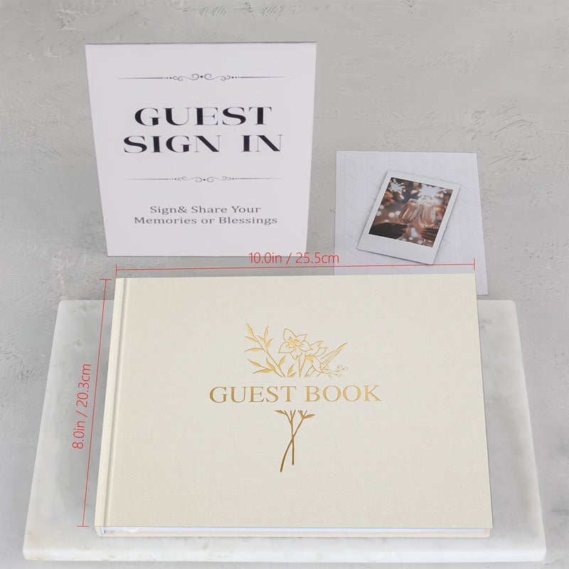 Elegant Wedding Guest Signature Book 110 Lined Pages Hardcover Beige - Image 3