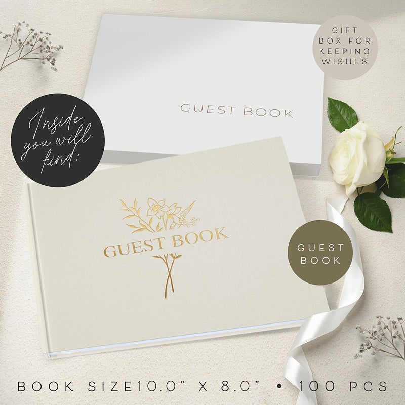 Elegant Wedding Guest Signature Book 110 Lined Pages Hardcover Beige - Image 1
