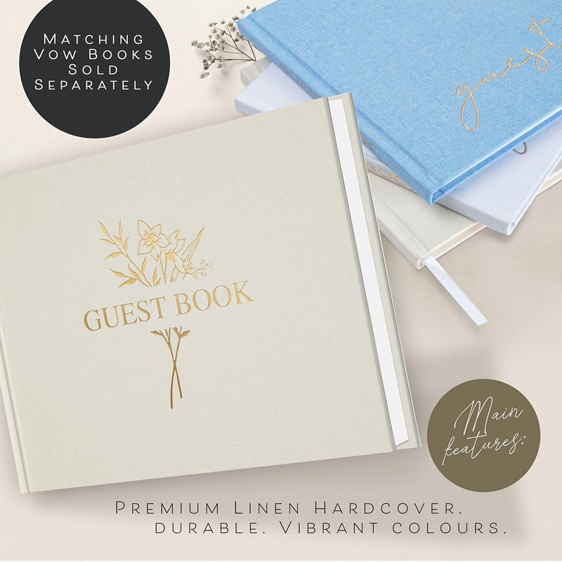 Elegant Wedding Guest Signature Book 110 Lined Pages Hardcover Beige - Image 2