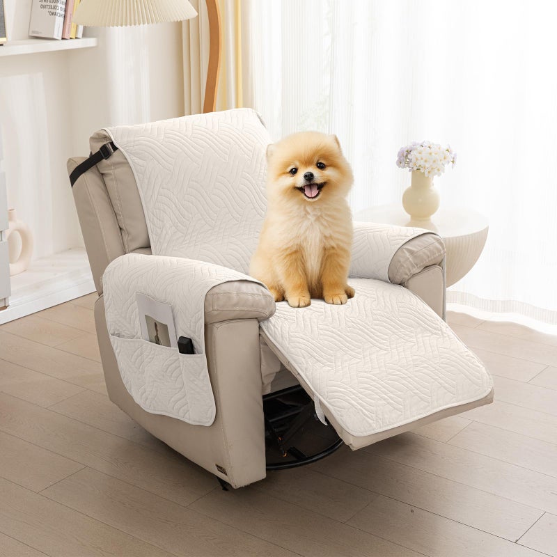 DEEPDREAM Deep Dream Waterproof Recliner Chair Covers, Non-Slip Recliner Couch Cover, Lazy Boy Chair Cover Furniture Protector, Washable Quilted Sofa Slipcover with Pocket for Pets, Kids(Off White, 23") - Image 2