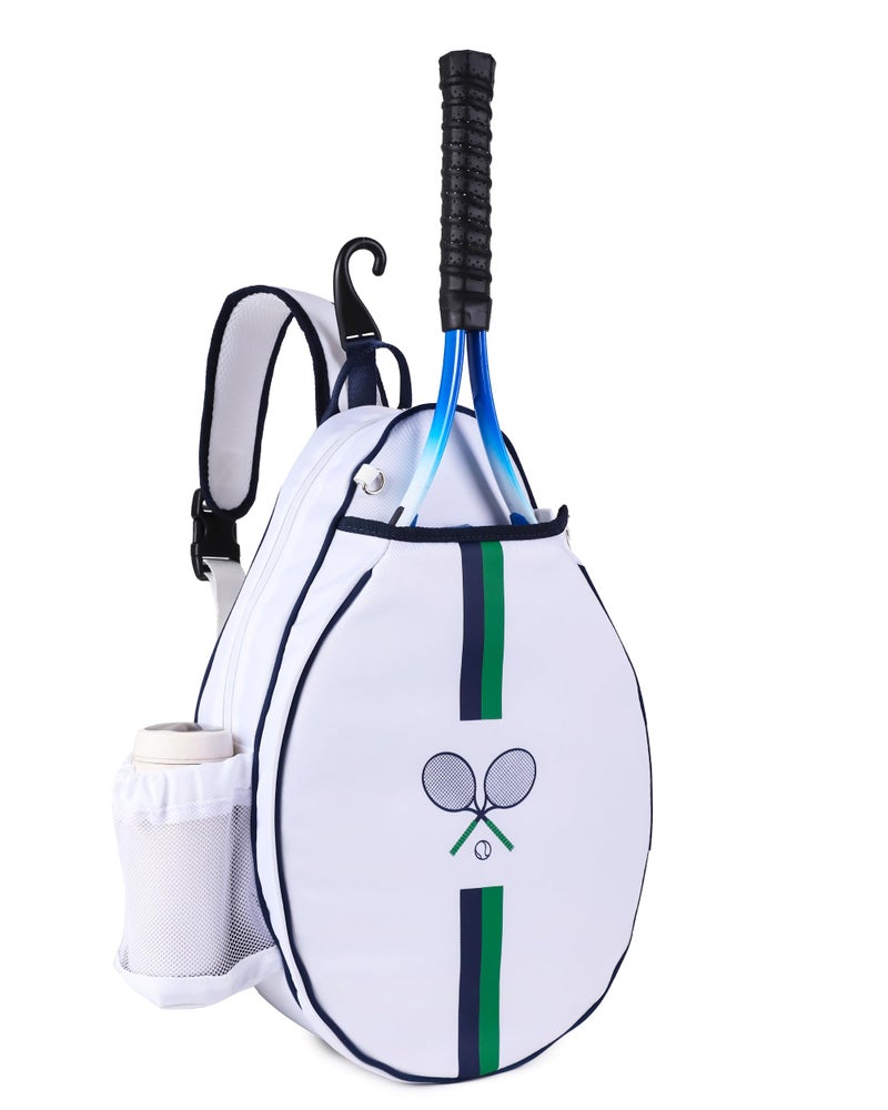 Rejolly Tennis Racket Bag for Women Men One Shoulder Crossbody Sling Bag Water Resistant Racquet Cover for 2 Tennis Rackets, Pickleball Paddles, Badminton Racquet White Blue Green Stripe - Image 1