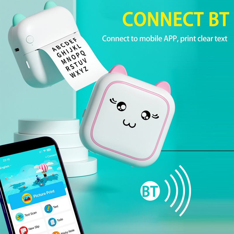 Mini Thermal Printer Multifunction Portable Sticker Maker Instant Photo Inkless Printing Support BT Connection for Smartphone with 6 Paper Roll 57mm Compatible with iOS Android System for Picture - Image 5