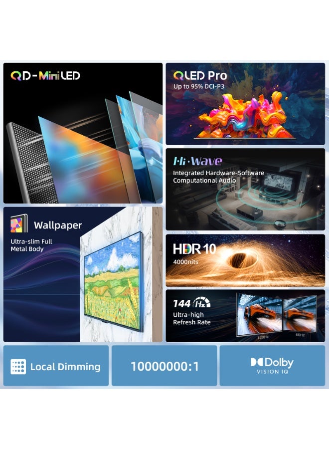 تشيك تلفاز 100 بوصة، QD MiniLED، Dolby Vision IQ وDolby Atmos، AirPlay، 3GB RAM + 32GB ROM، 144Hz - Image 4