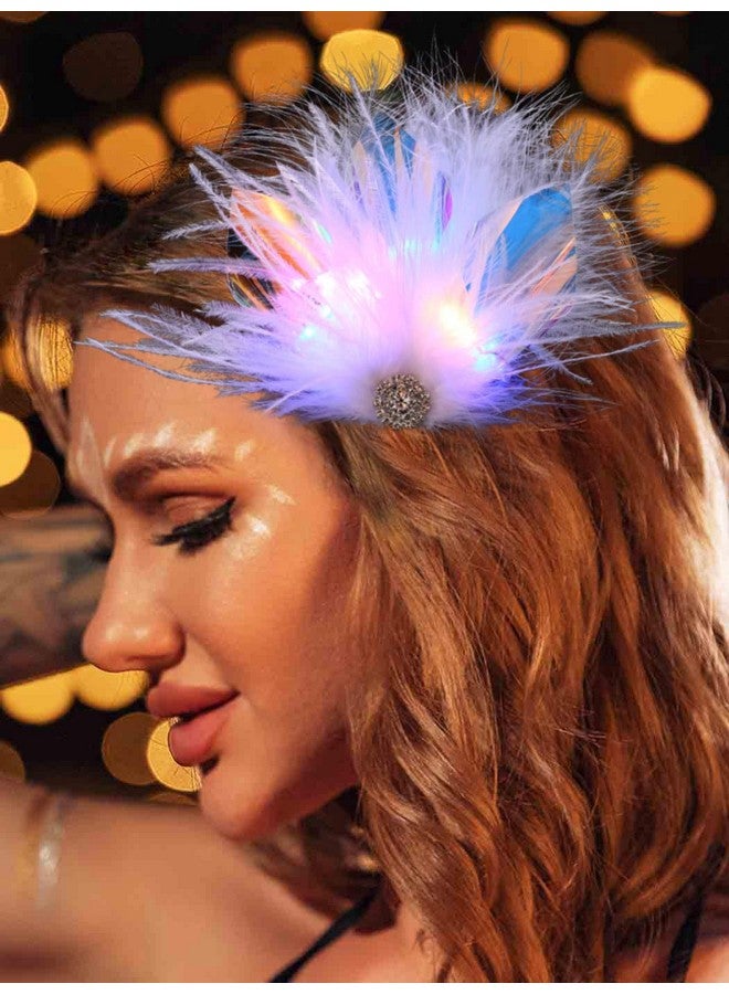JAKAWIN Light Up Feather Hair Clip Led Flapper Clips Glowing Rave Costume Party Hair Accessories Women  - Image 1
