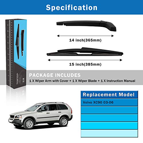 WTI Rear Wiper Arm Blade Set Compatible With Volvo XC90 2003-2006 SUV Rear Windshield Window Wiper Kits Assembly New Replacement Accessories Parts Fit 8659502 - Image 5