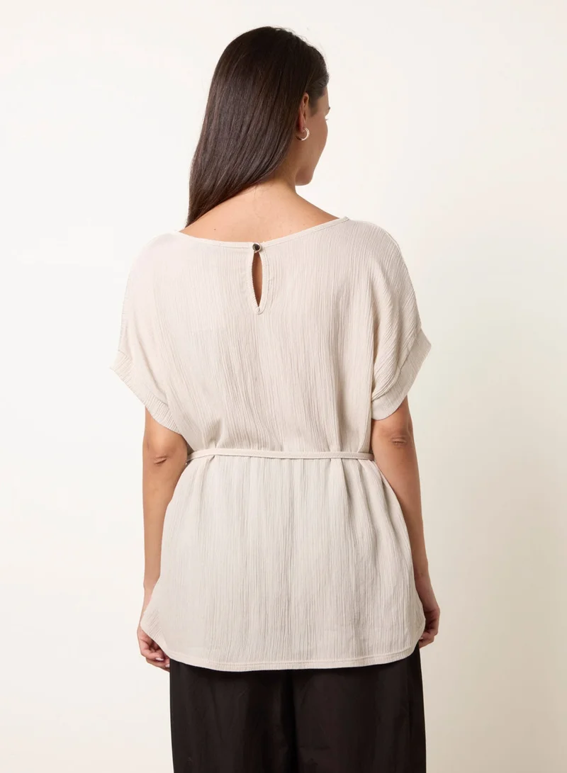Blue Vanilla Belted Wide Sleeve Top