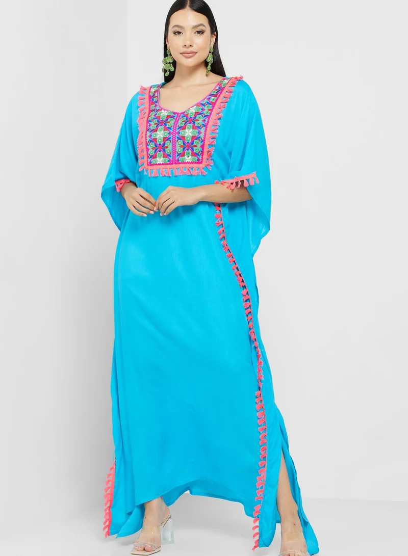 ARABIAN CLOSET Embroidered Flared Sleeve Kaftan