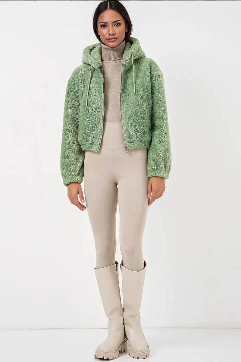 Big Dart Emerald Green BDART Crop Plush Zip-Front Hoodie for Women | Best Price UAE