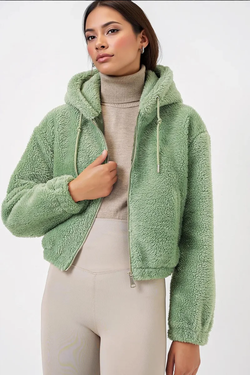 Big Dart Emerald Green BDART Crop Plush Zip-Front Hoodie for Women | Best Price UAE