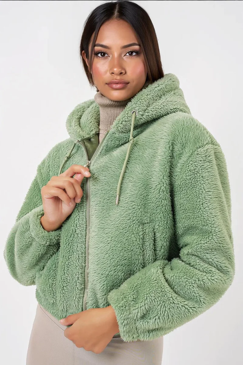 Big Dart Emerald Green BDART Crop Plush Zip-Front Hoodie for Women | Best Price UAE