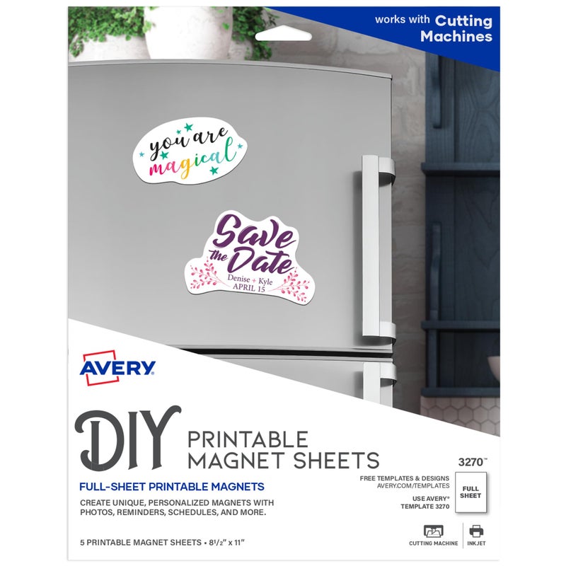 Avery Printable Magnet Sheets, 8.5" x 11", Inkjet Printer, 5 White Magnetic Sheets (3270) - Image 1